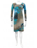 Four Girlz - Maryann print dress with 3/4 sleeves and lace.