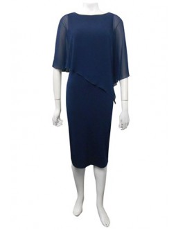 Four Girlz - Navy Penny chiffon angle overlay soft knit dress.