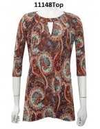Four Girlz 11148 - Lacy tunic top with tuck detail on neck.
