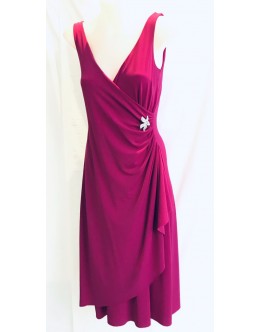 Miss Me - Soft Knit Wrap Dress with Diamontee Brooch