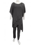 Sister Sister 10885 - Charcoal Tilly soft knit jumpsuit with chiffon overlay.