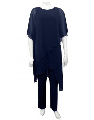 Sister Sister 10885 -Navy Tilly soft knit jumpsuit with chiffon overlay.