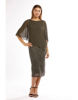 Four Girlz - Karen Khaki Lace Dress with Chiffon Overlay