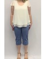 Room To Move 1781 -Denim blue Grace Bengaline pull on 3/4 pant with side splits.