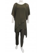 Sister Sister 10885 - Khaki Tilly soft knit jumpsuit with chiffon overlay.