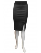 Miss Me - Sharon Leatherette and Ponte Skirt with front side split.