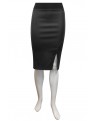 Miss Me - Leatherette and ponti skirt with front side split.