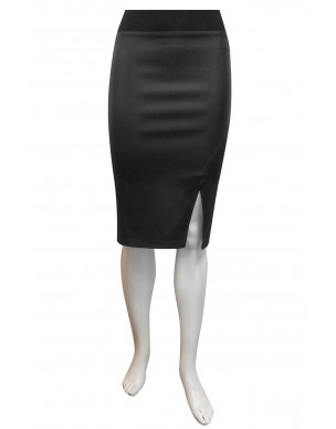 Miss Me - Sharon Leatherette and Ponte Skirt with front side split.